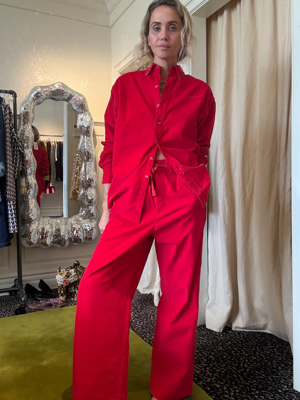 Sanderlak Baby Cord Drawstring Pants in Neon Red