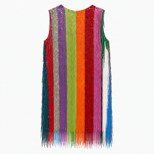 Ashish Beaded Rainbow Fringe Dress