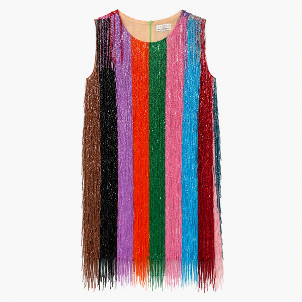 Ashish Beaded Rainbow Fringe Dress