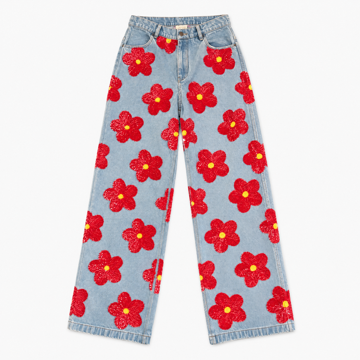 Ashish Floral Embroidered Denim Jeans